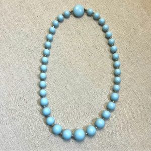 Vintage mid-century baby blue beaded necklace with button clasp